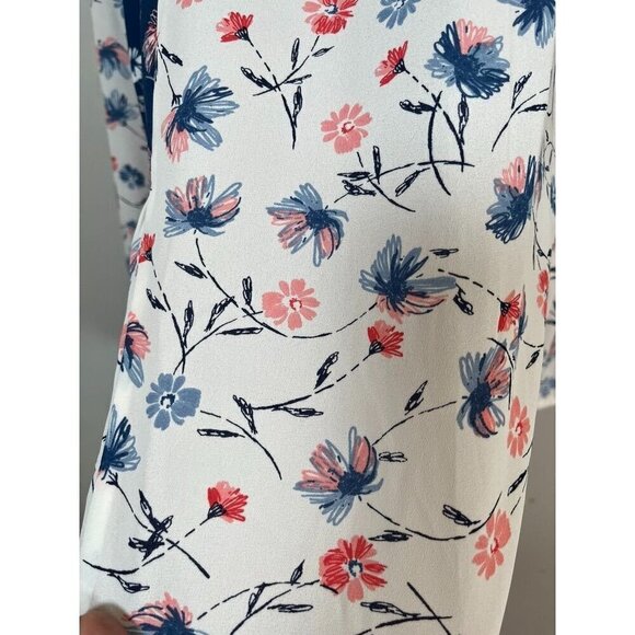 DR2 Top M Blue Floral Boho Western Patchwork Coastal Hippie Peasant Neutral - Picture 7 of 13